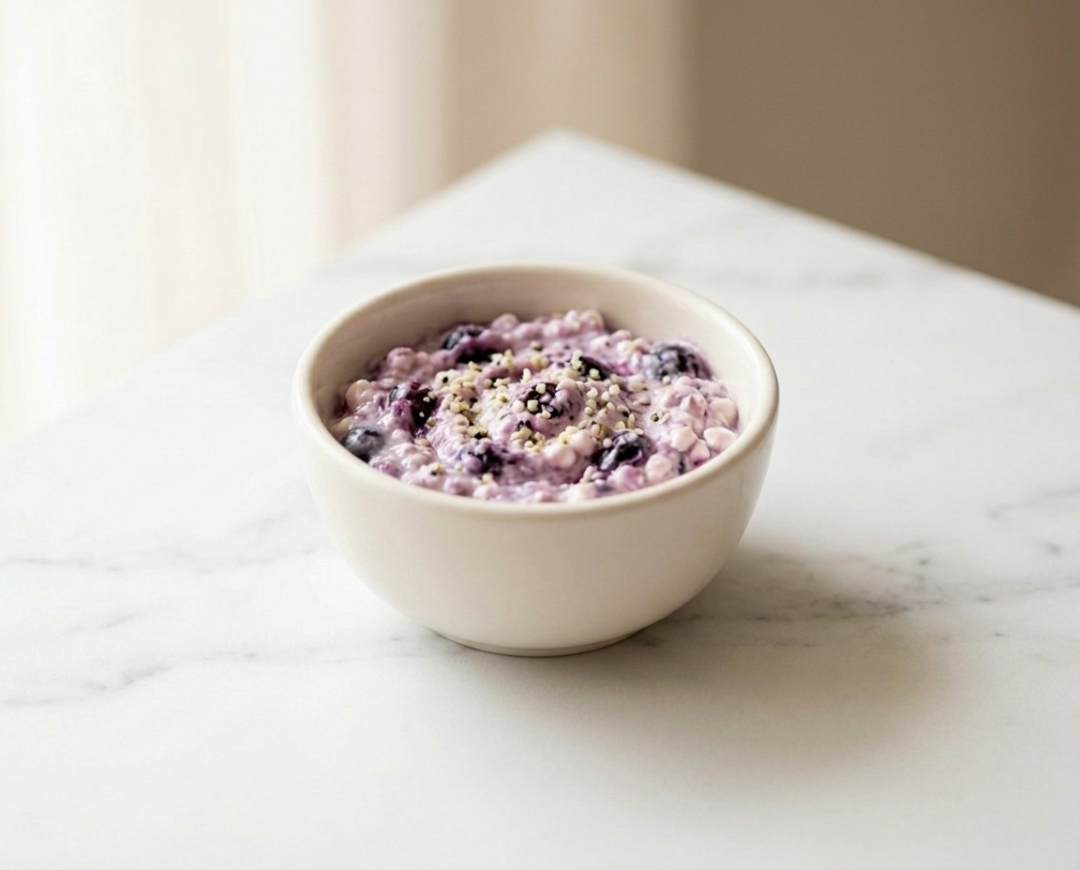 Cottage Cheese & Blueberry Smash with Hemp Seeds