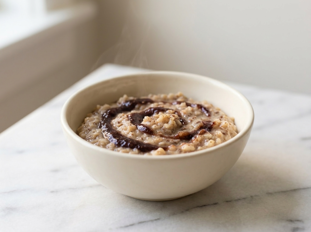 Creamy Cinnamon Rice Pudding with Soft Prune Swirl
