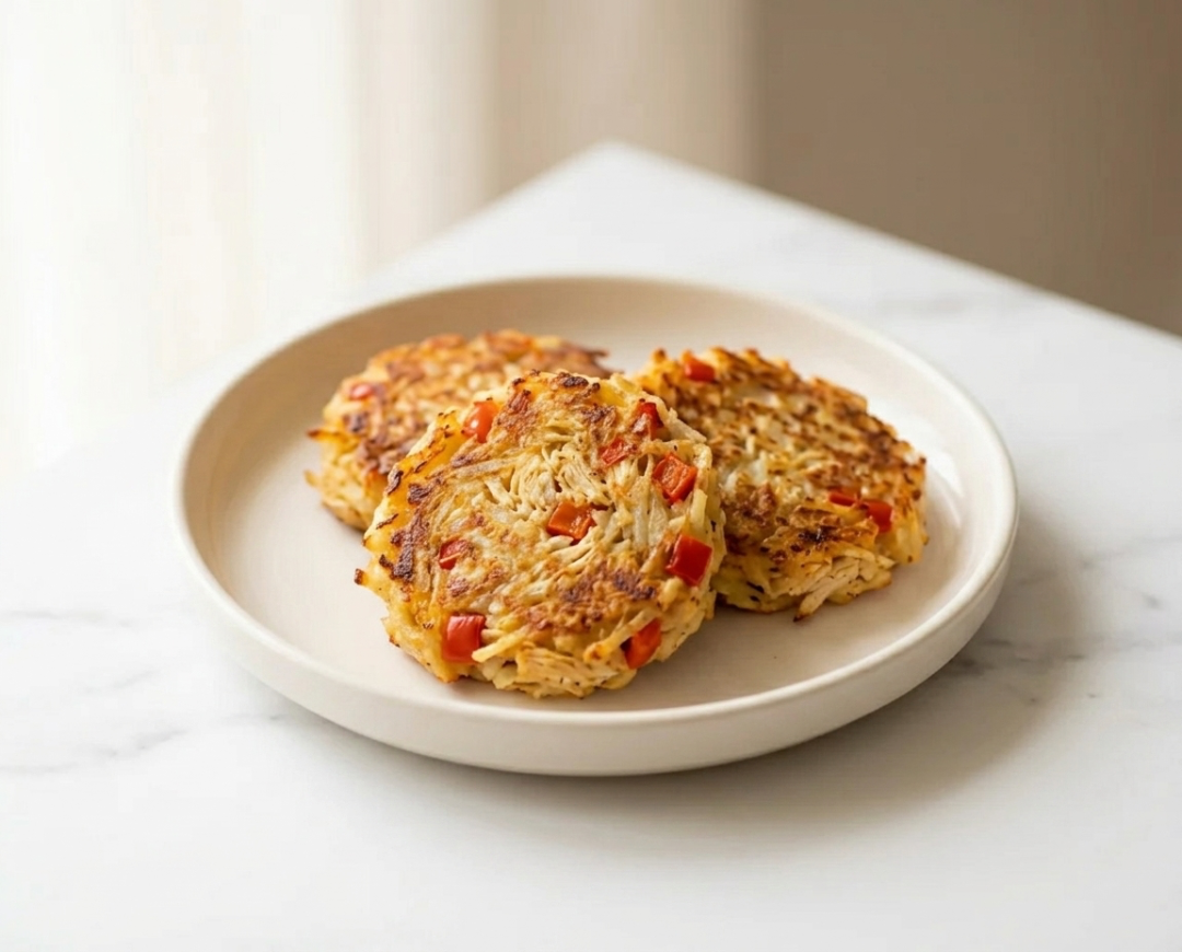 Crispy Chicken and Pepper Hash Brown Cakes