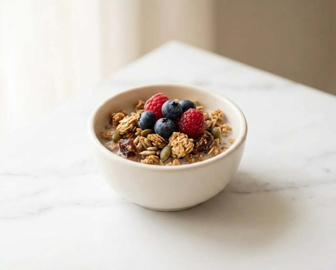 Date & Seed Toasted Granola with Berries