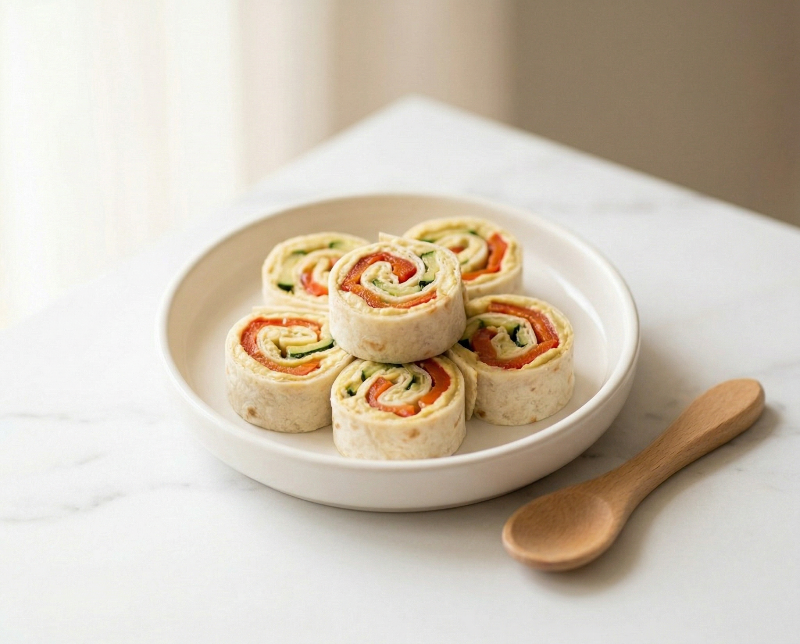 Soft Hummus & Roasted Veggie Pinwheels