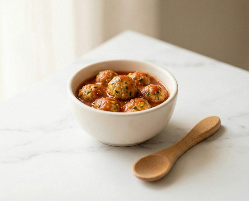 Mini Chicken & Zucchini Meatballs in Tomato Sauce