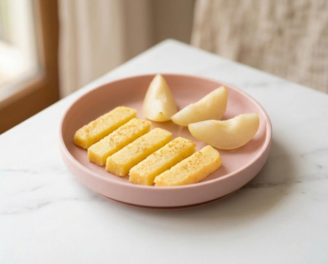 Polenta Fingers with Steamed Pear