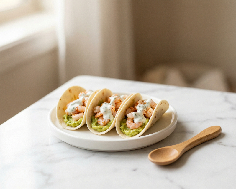 Mini Soft Prawn Tacos with Lime Cream