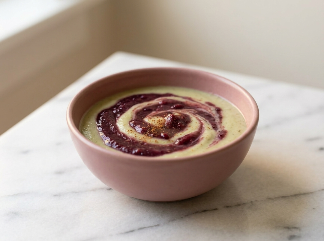 Warm Plum Purée with Pumpkin Seed Cream