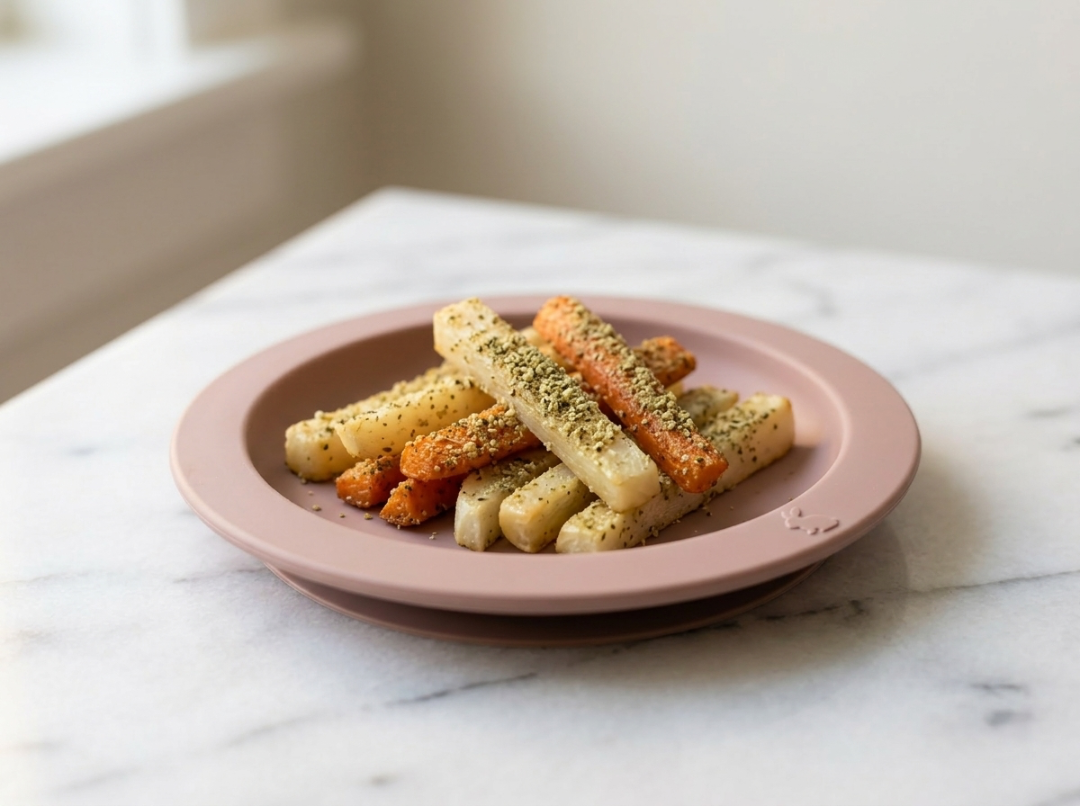Slow-Roasted Root Veggie Batons with Hemp Dust