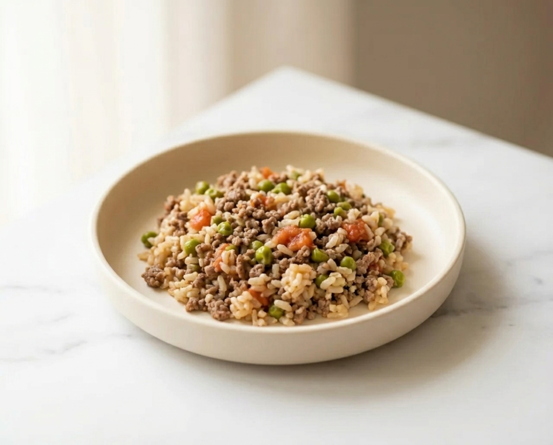 Soft Beef and Pea Rice Bowl