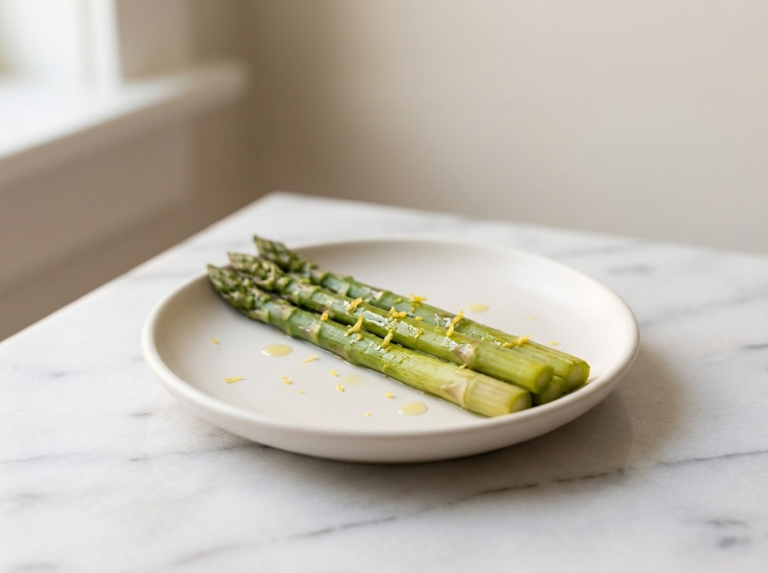 Soft Steamed Asparagus Spears with Lemon & Olive Oil