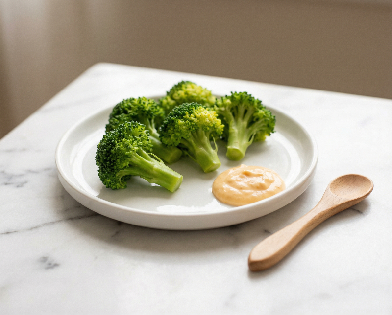 Steamed Broccoli with Mild Cheddar Dip