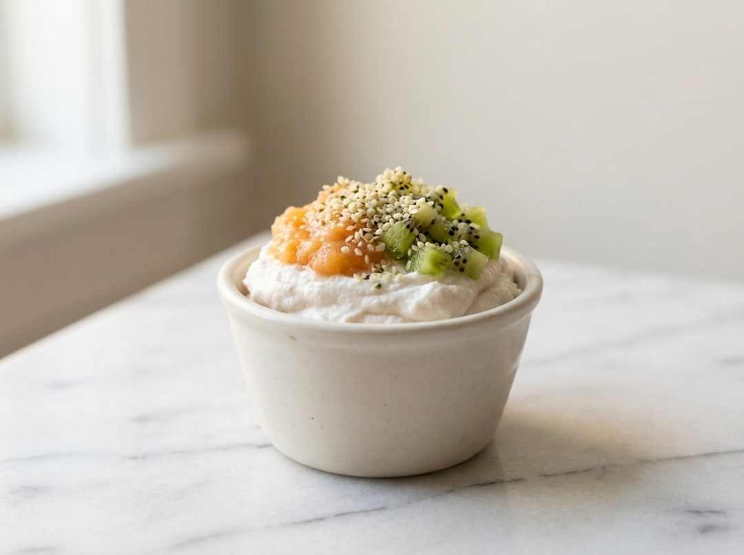 Whipped Coconut Cream with Soft Kiwi & Peach