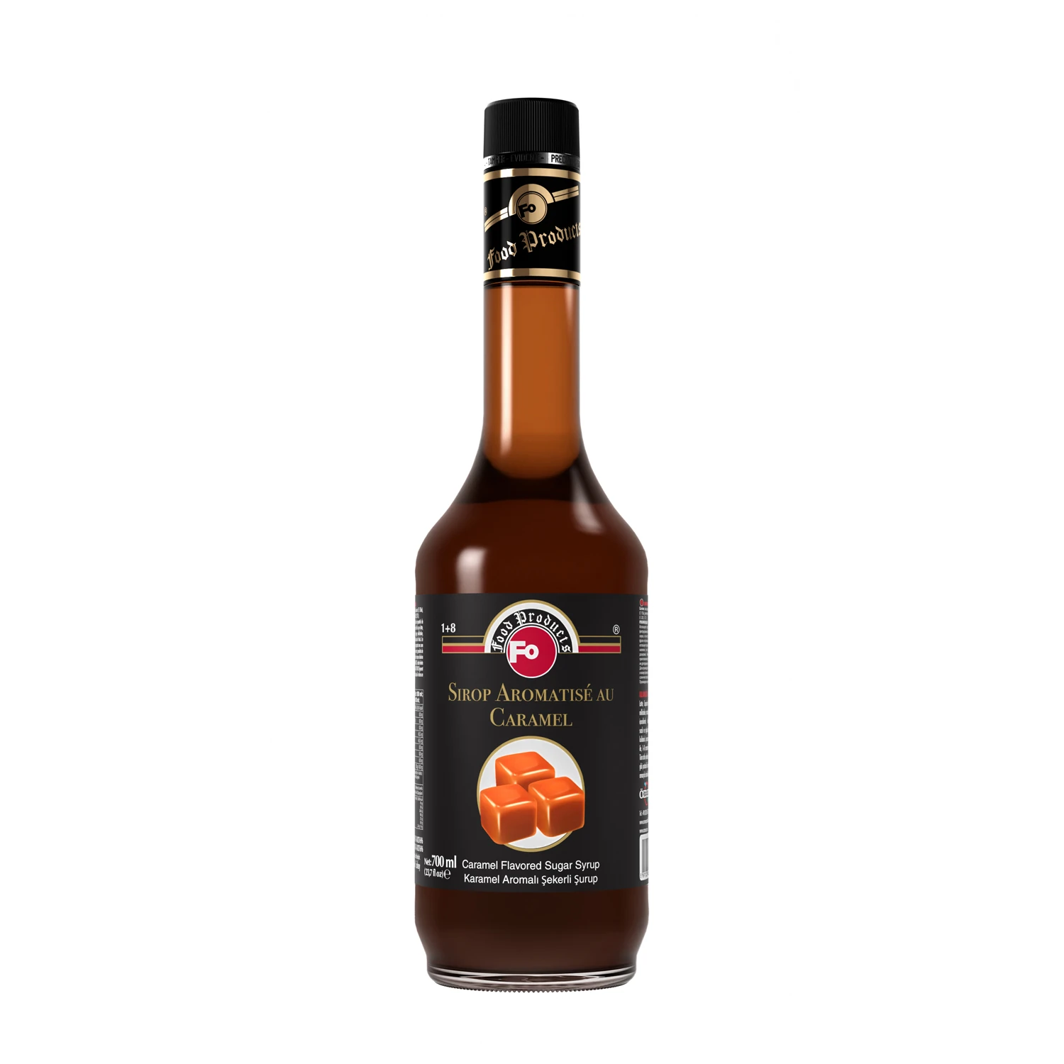 FO Karamel aromalı kahve şurubu şişesi