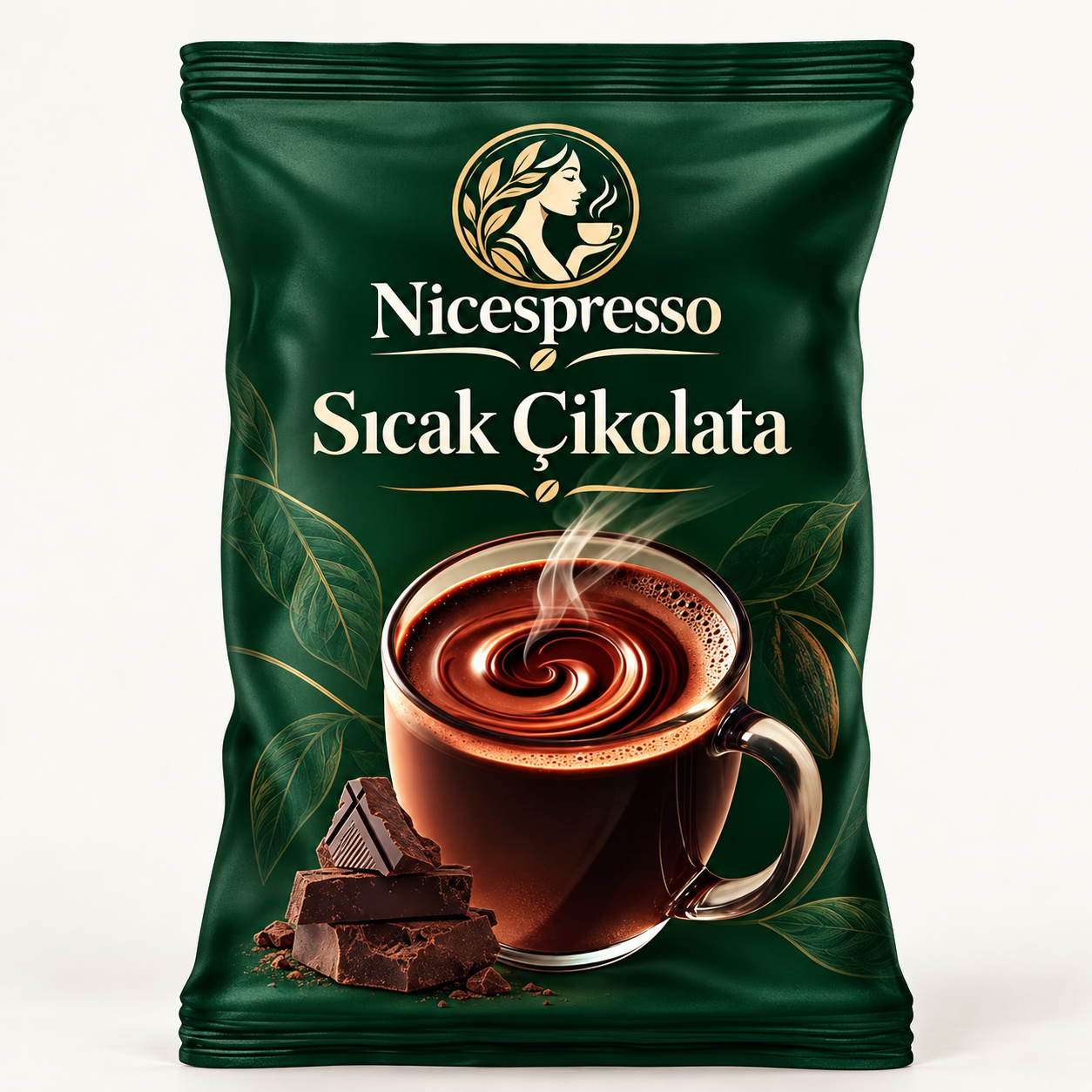 Sıcak çikolata 1 kg paket ve köpüklü sıcak çikolata fincanı