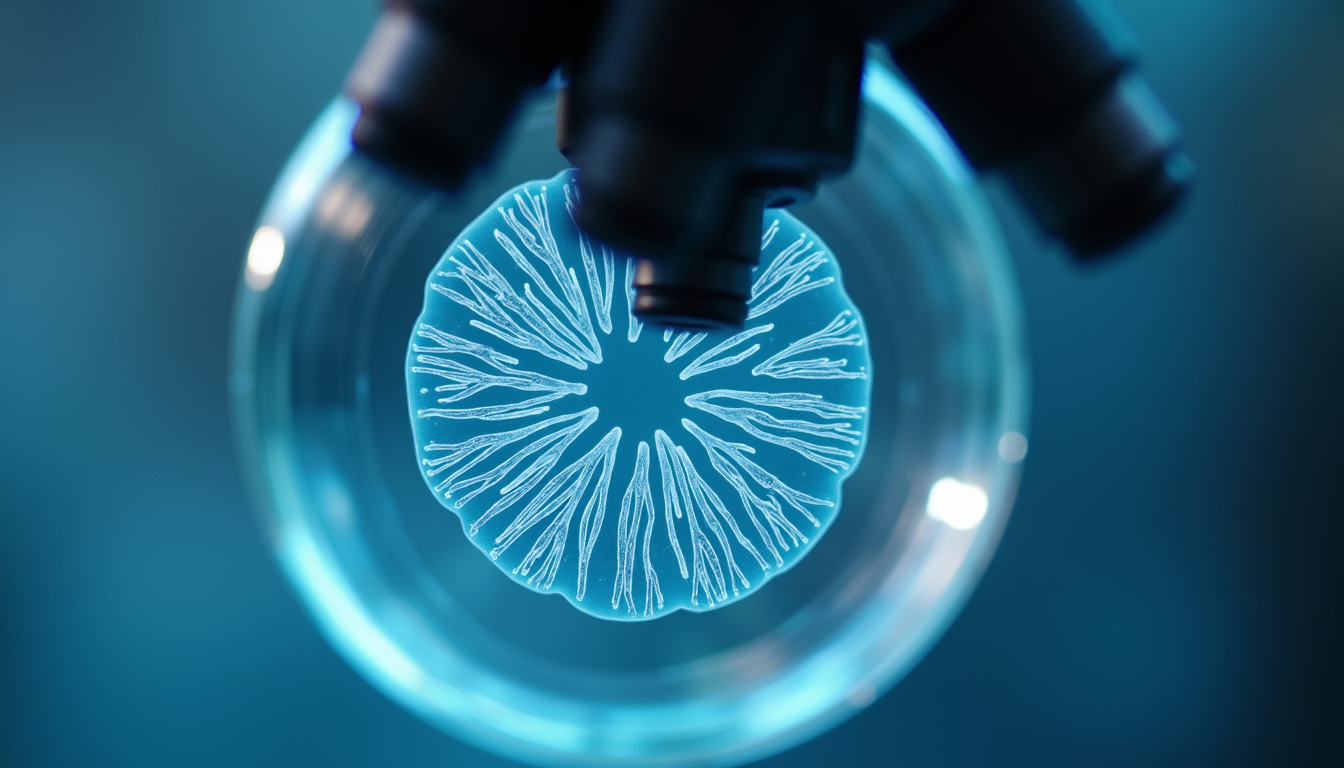 Close-up view of optic nerve fibers under a microscope, illustrative