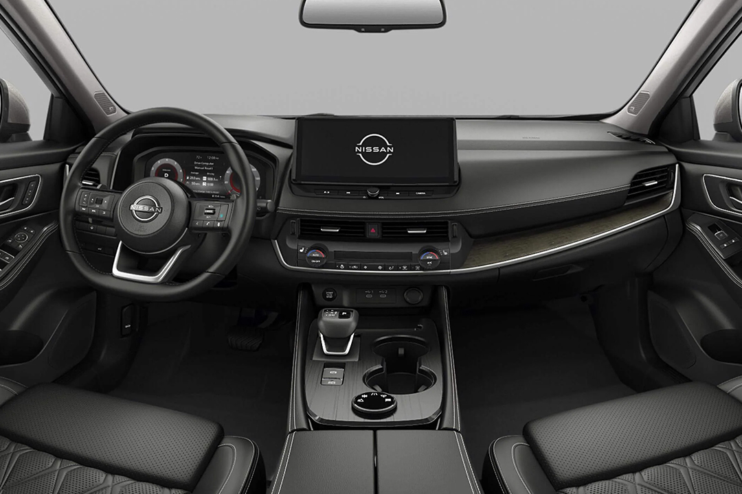 Vue de l'intérieur du Nissan Rogue 2024 et de son tableau de bord