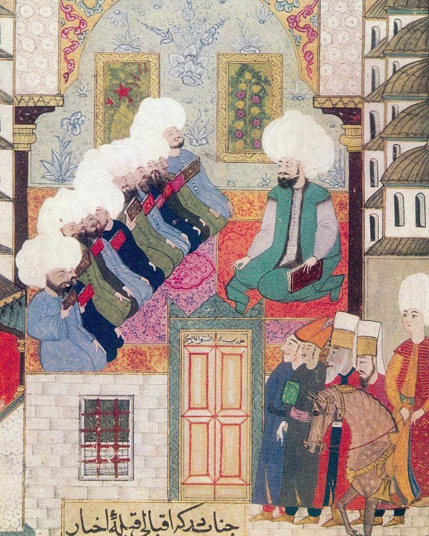 Miniatura otomana retratando uma cena de estudos na Madraça  Gazanfer Aga em Istambul, fundada em 1566.