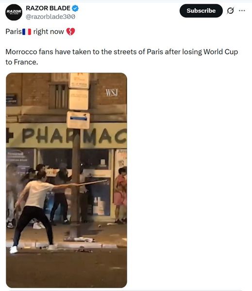 No, viral video does not show ‘migrant Moroccans’ rioting in Paris after World Cup defeat