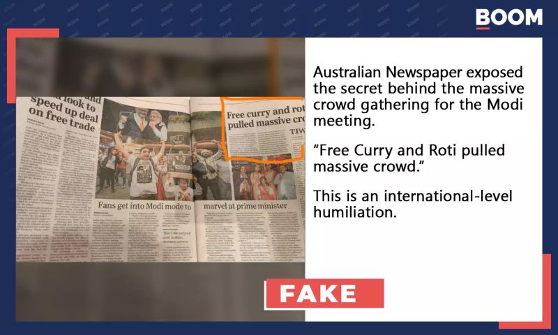 ‘Free Curry And Roti’ Newspaper Clipping On Modi’s Australia Visit Is Fake