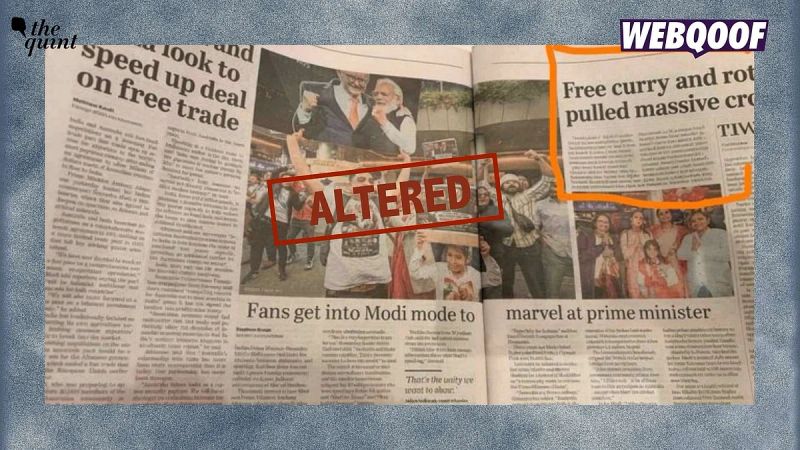 News Clipping About PM Modi Giving Free Food To Attract Crowd Is Altered