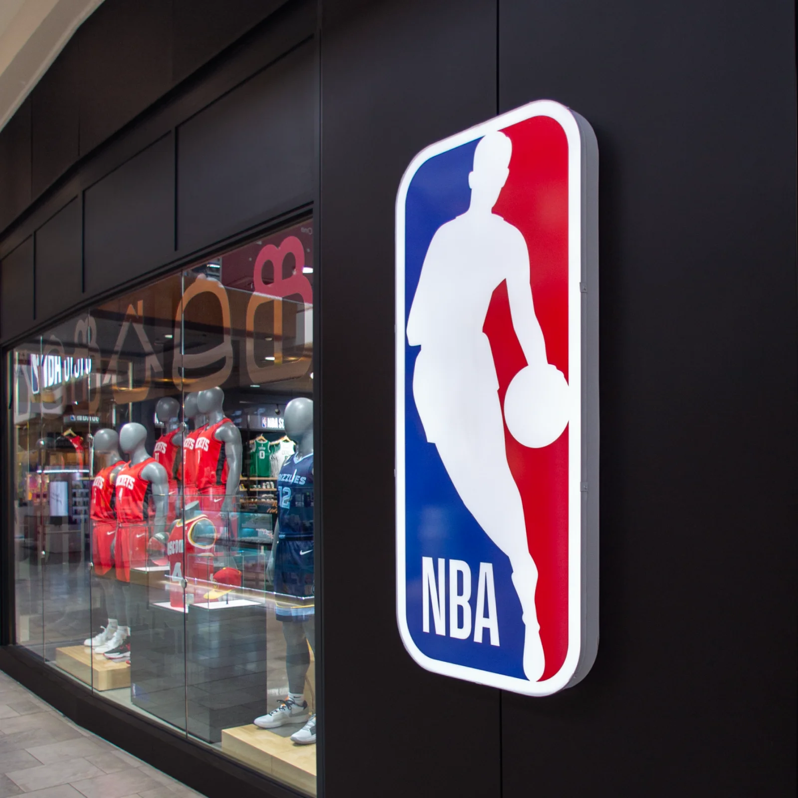 Exterior detail of the NBA flagship store's logo