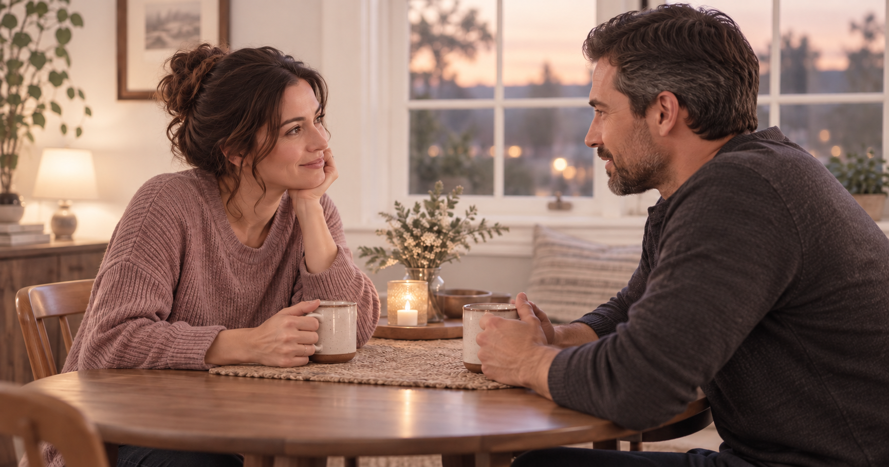 A married couple rebuilding meaningful conversation at home