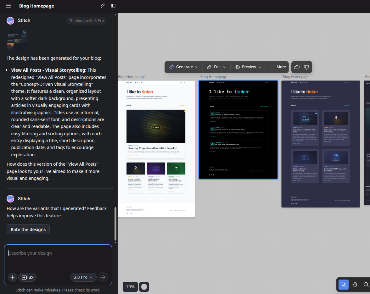 Stitch with all of my design iterations