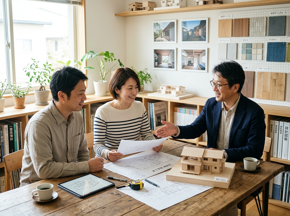 施主のこだわりや敷地の個性を丁寧に引き出す建築士との対話風景