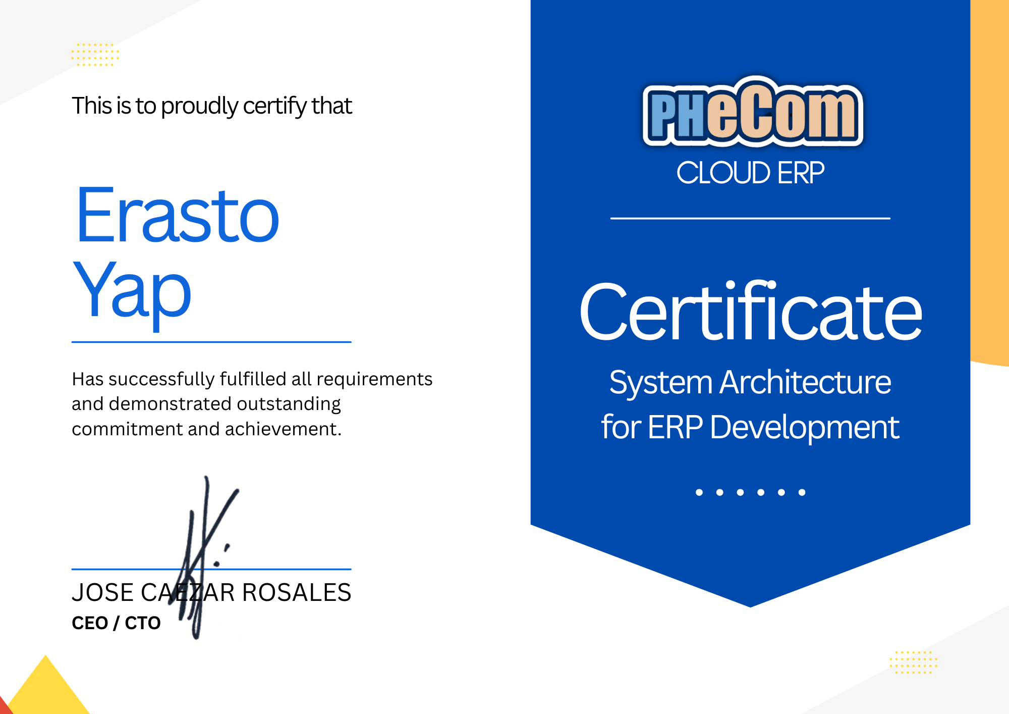 Phecom ERP Development Certificate