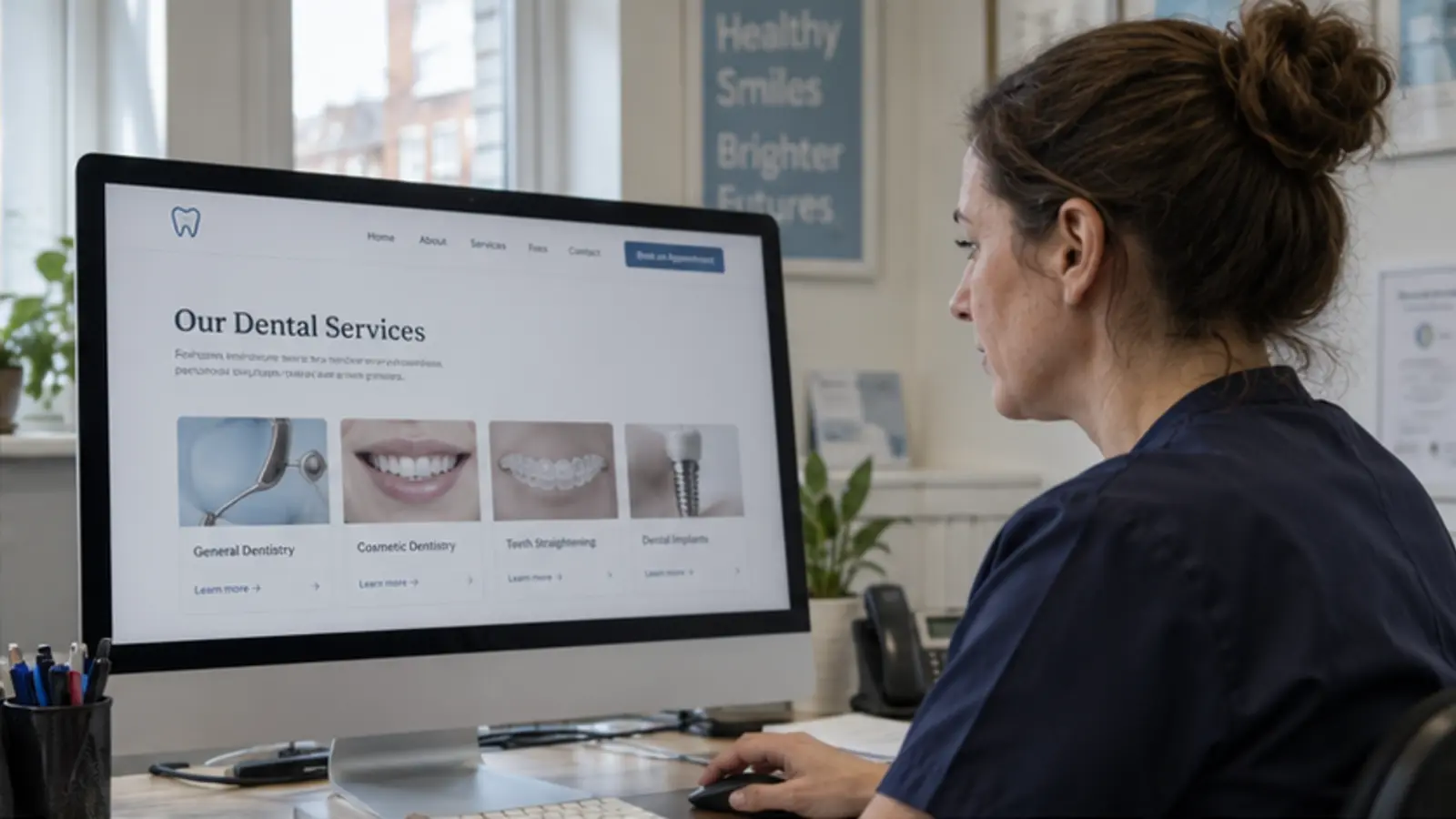 Birmingham dental practice manager reviewing treatment pages
