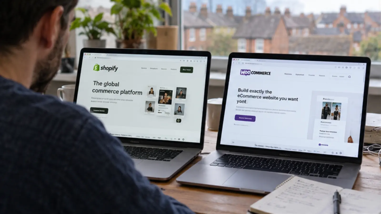 UK retailer comparing ecommerce platforms on a laptop