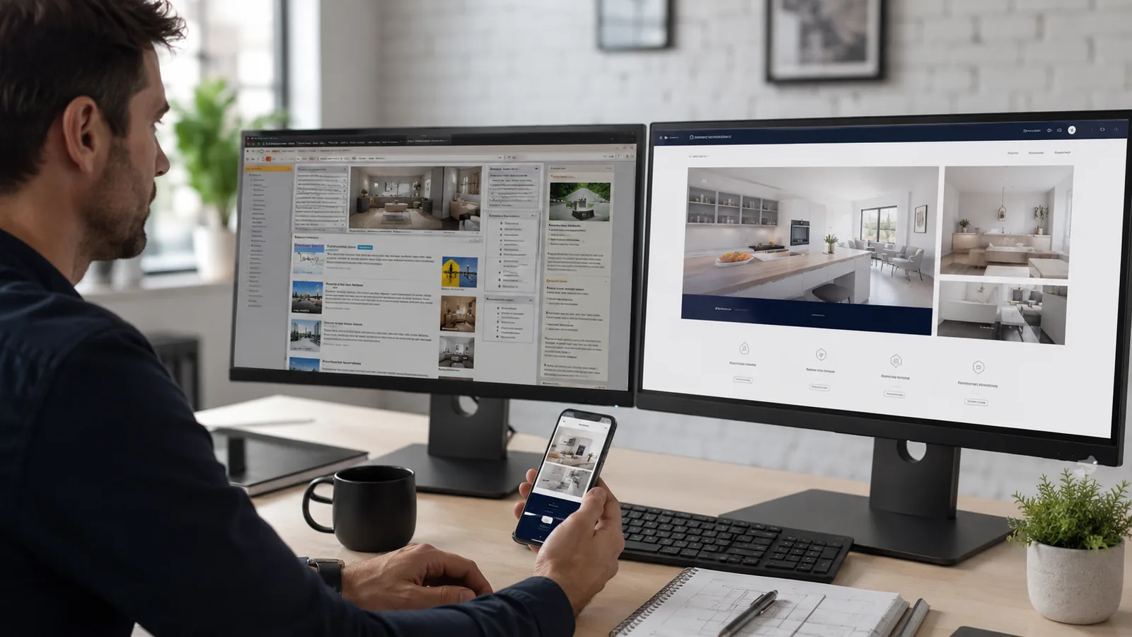 Web designer comparing an outdated B11 business website with a modern responsive redesign