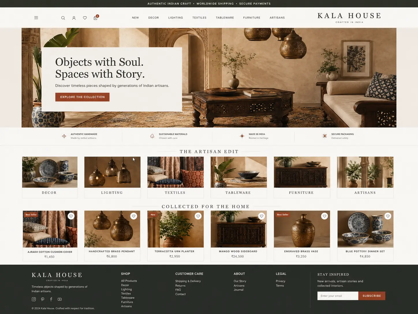 Kala House Indian furniture and home décor e-commerce website designed by Nolixia in Birmingham