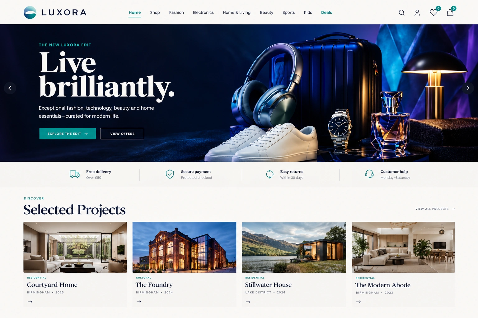 LUXORA e-commerce website design in Birmingham by Nolixia