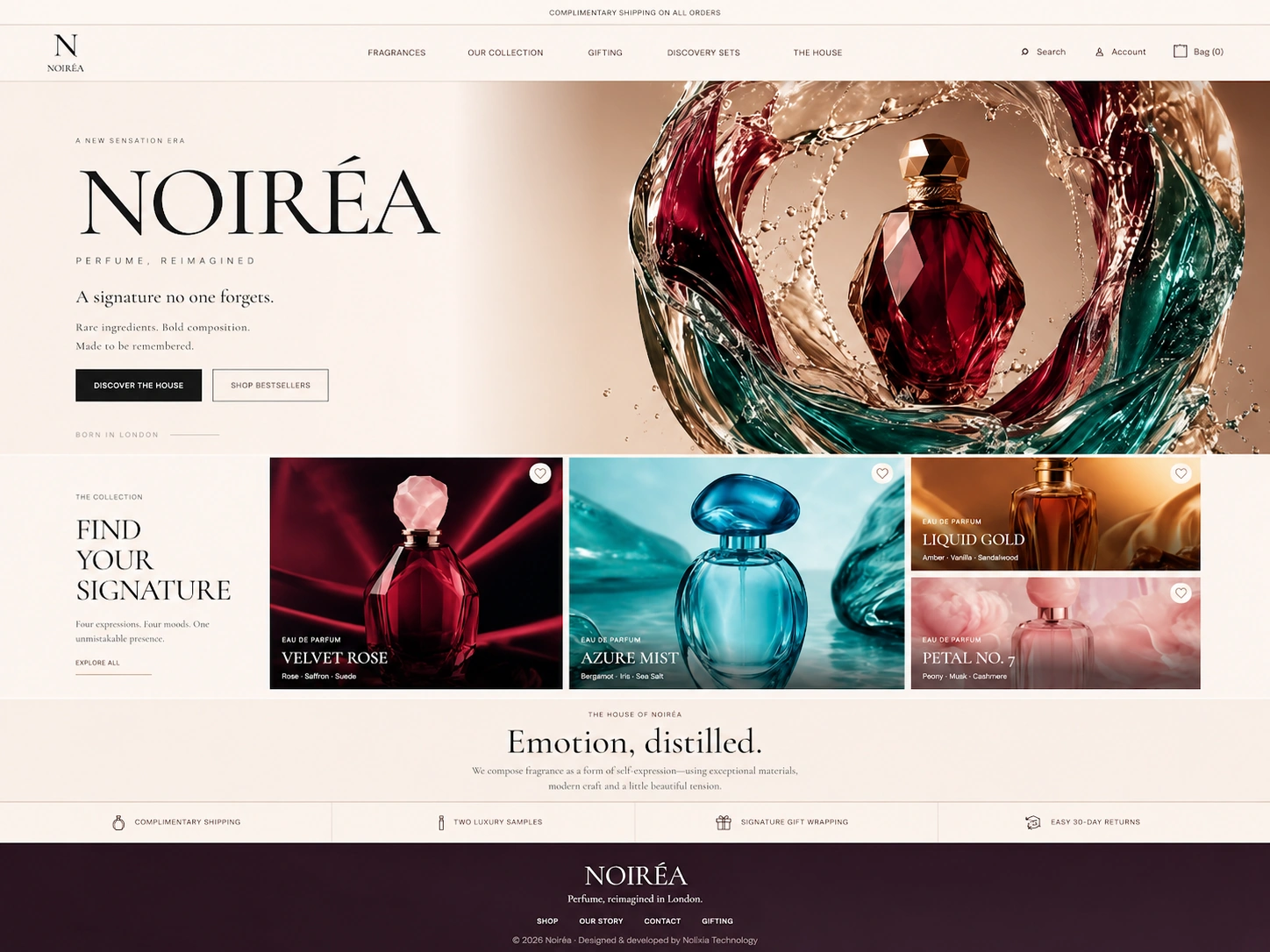 NOIRÉA luxury perfume e-commerce website design by Nolixia Birmingham
