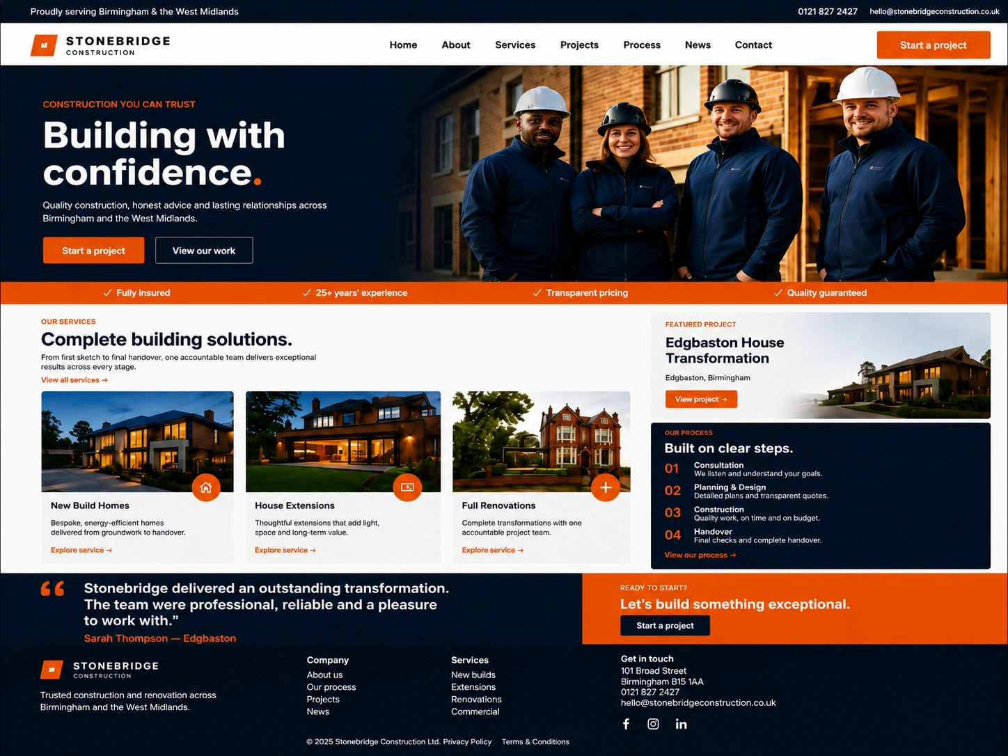 Stonebridge construction company website design in Birmingham by Nolixia