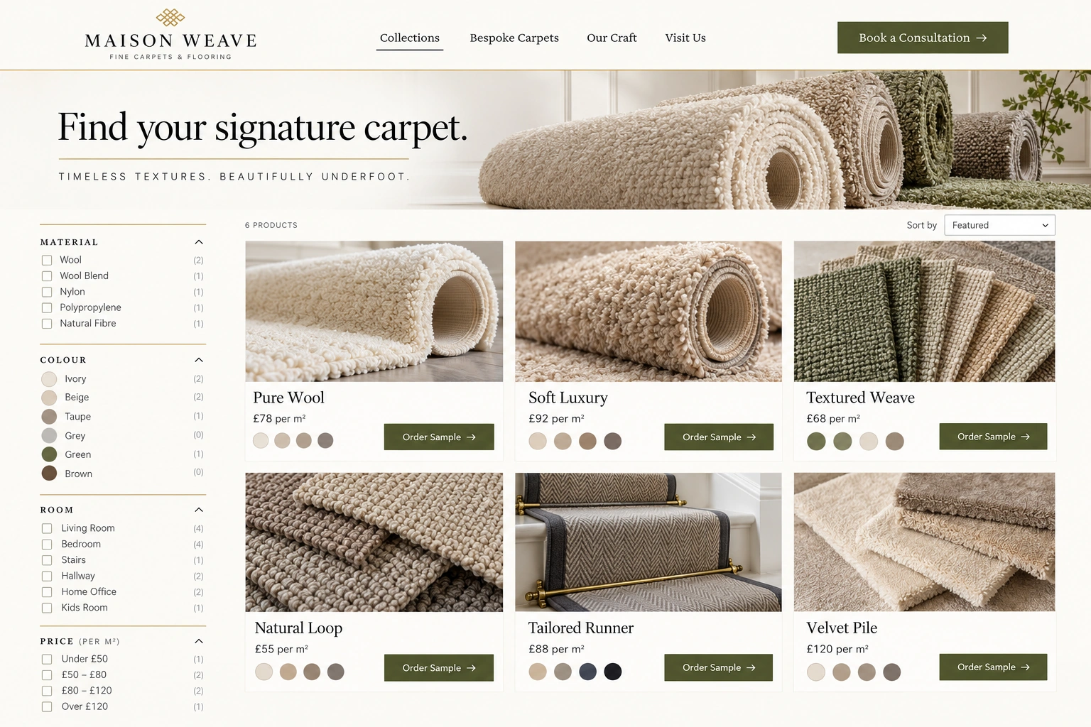 Maison Weave – Luxury Carpet & Flooring Website Design website design screen 2