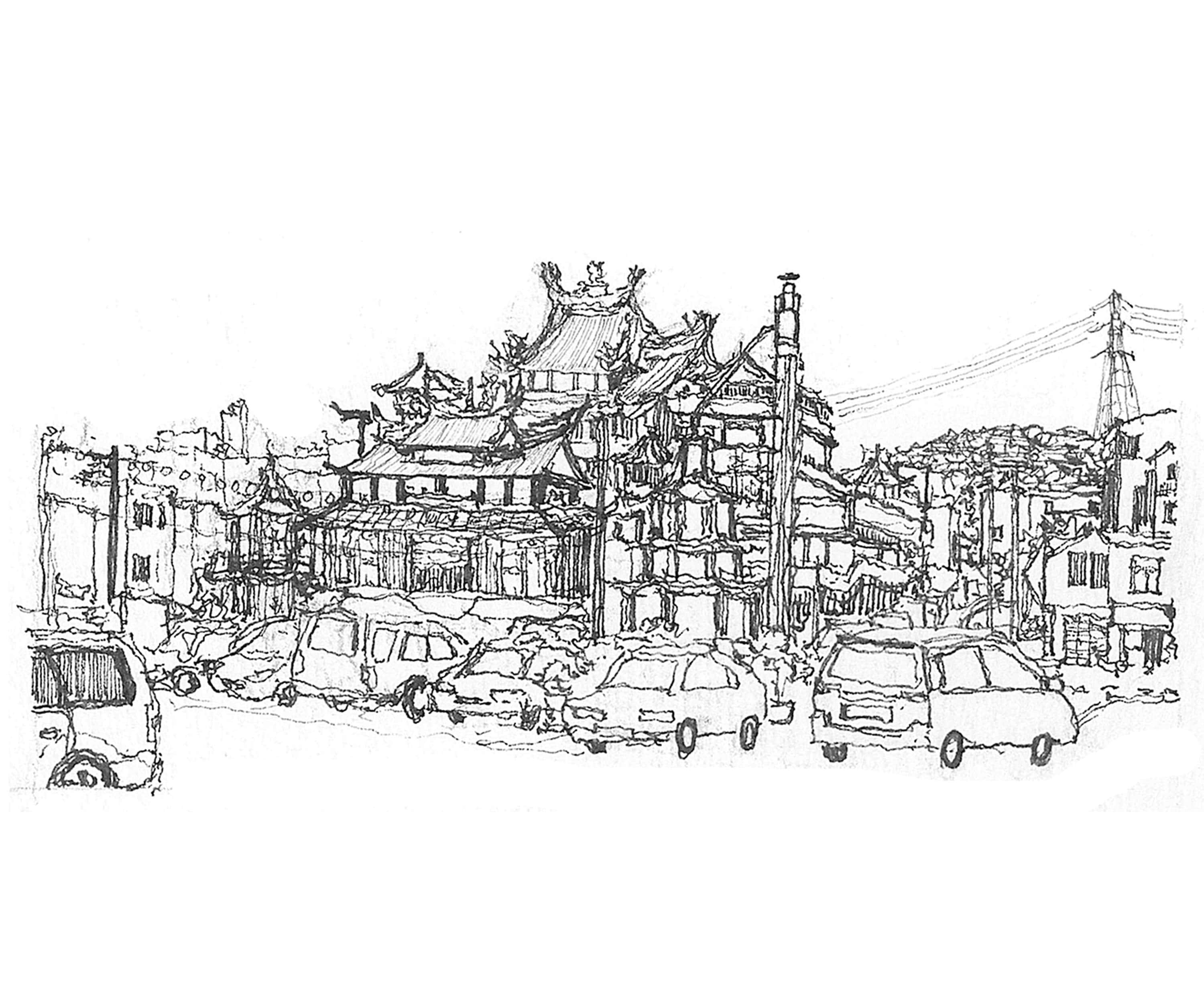 被汽車包覆的清水紫雲巖