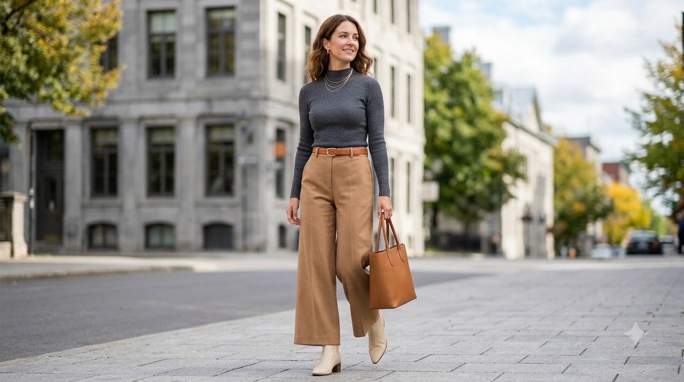 Wide Leg Trousers With a Fitted Sweater