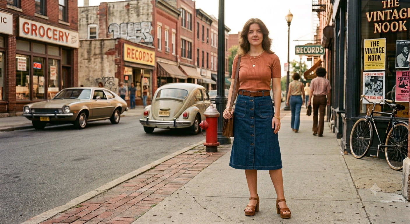 Denim Skirt With a Fitted Top