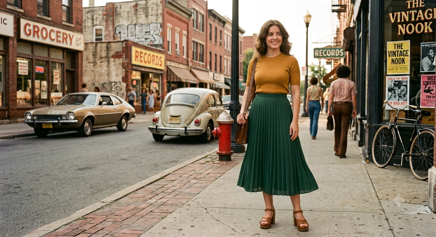 Pleated Skirt With a Knit Top