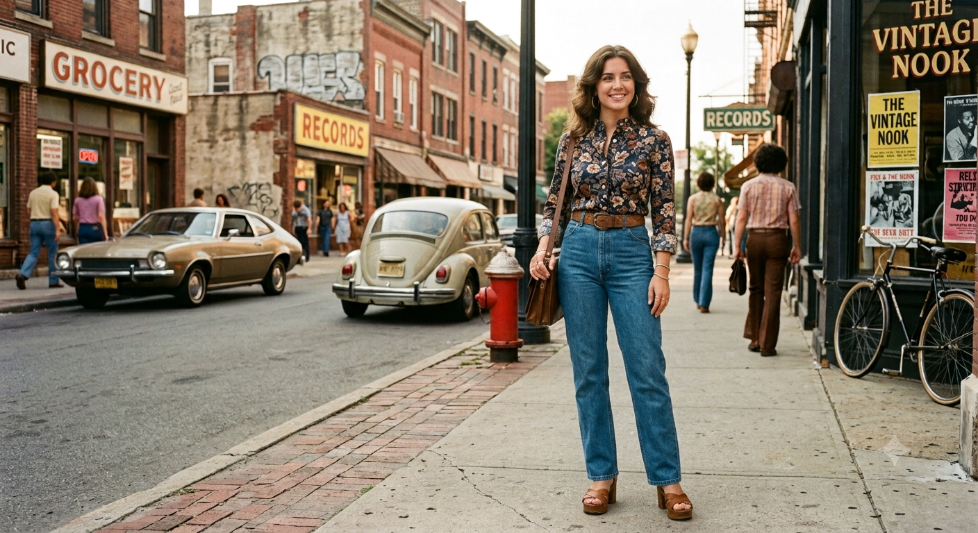 Retro Blouse With Straight Leg Jeans