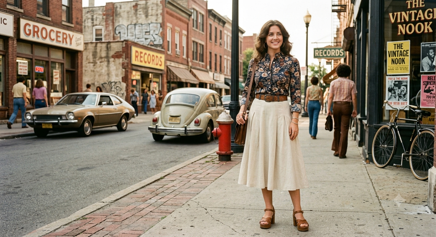 A Line Midi Skirt With a Fitted Blouse
