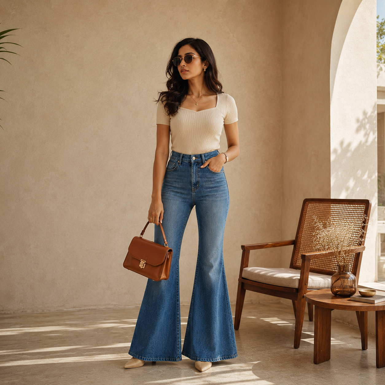 Flared Jeans With a Fitted Top