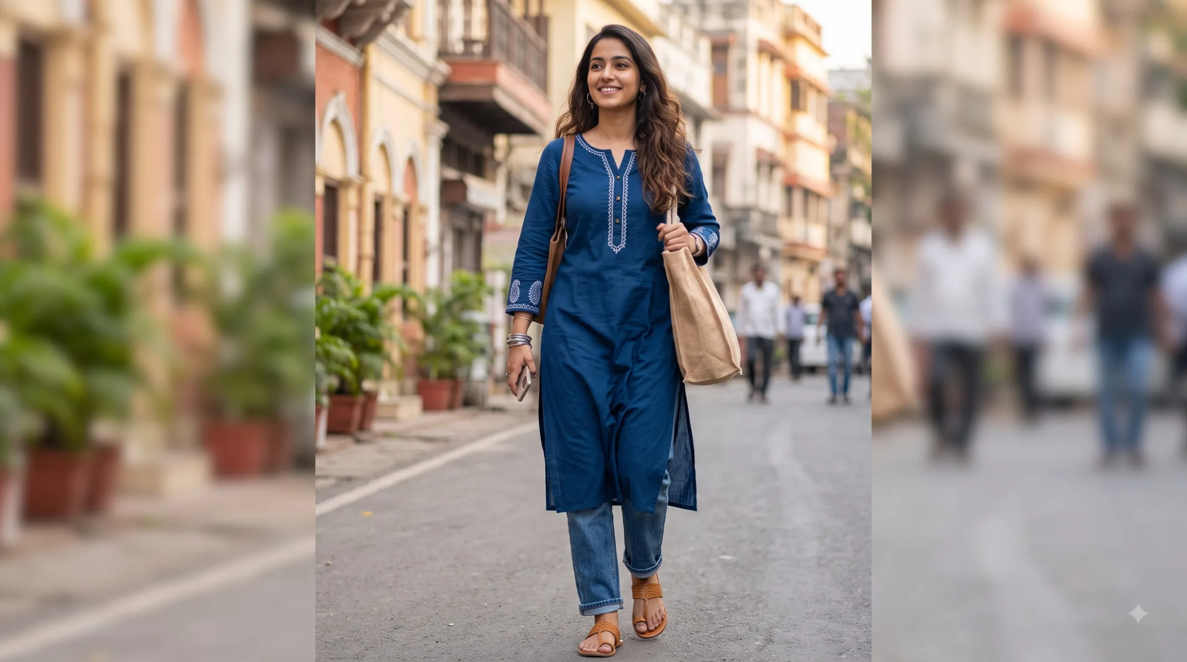 Straight Cut Long Kurti With Jeans