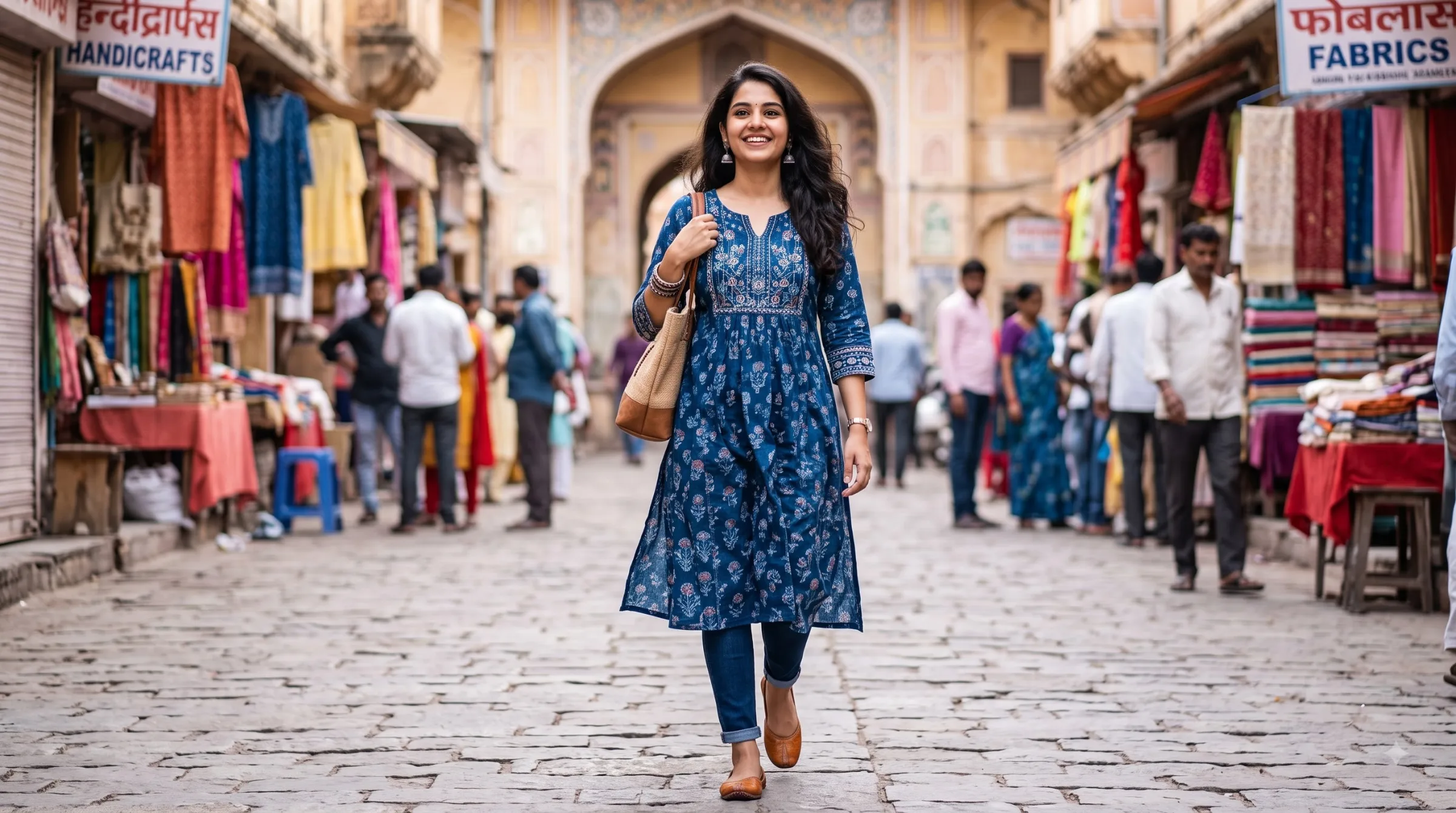 A Line Long Kurti With Jeans