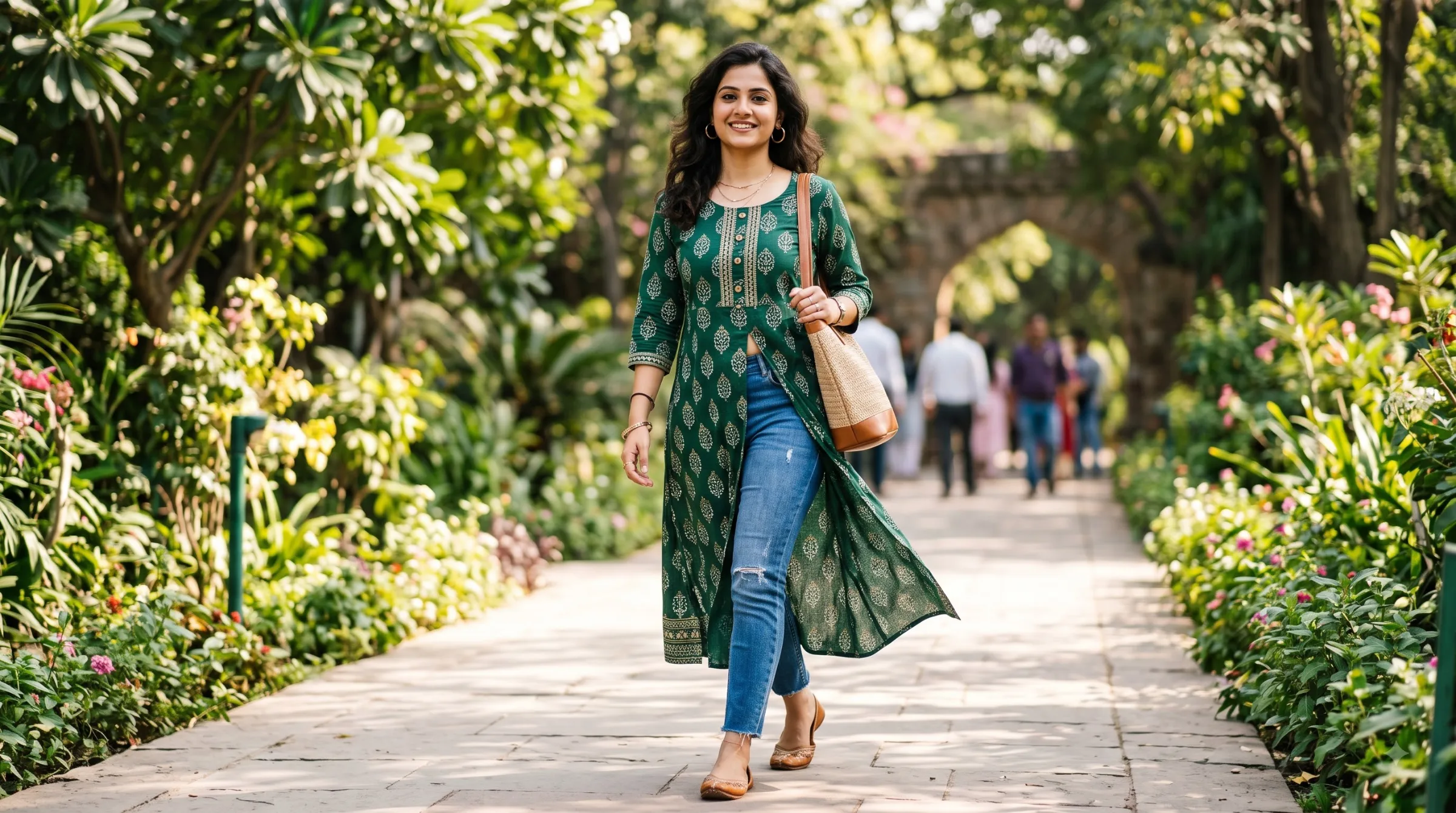 Side Slit Long Kurti With Jeans