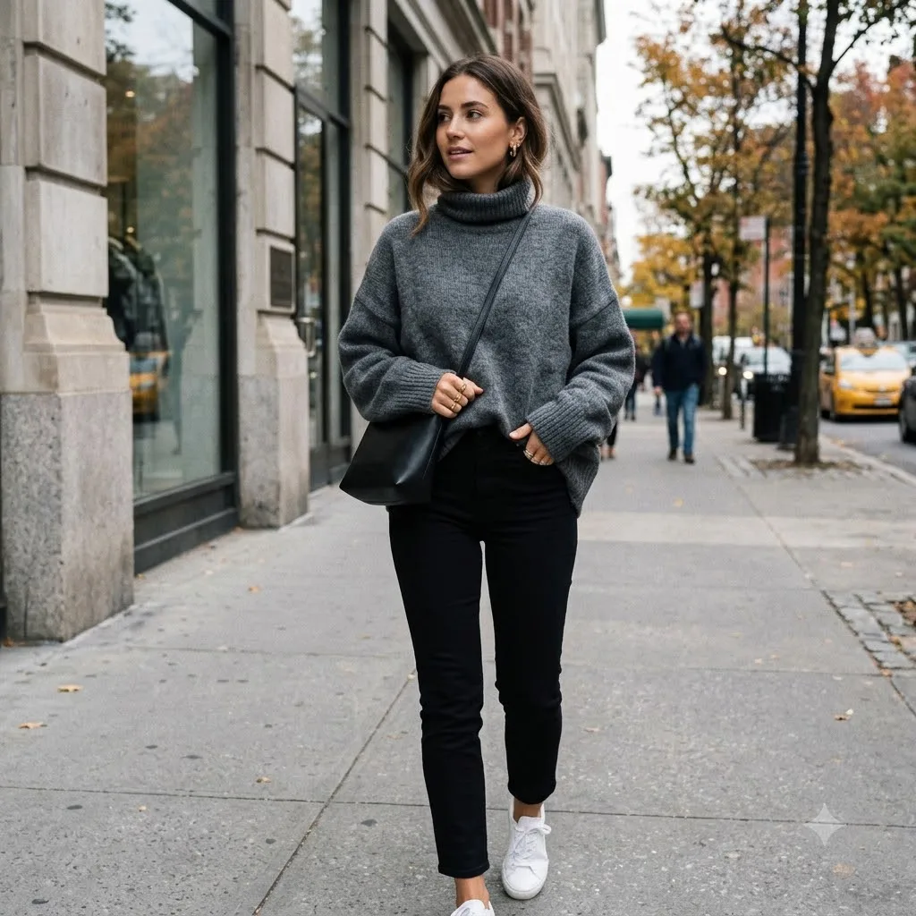 Grey oversized sweater black jeans