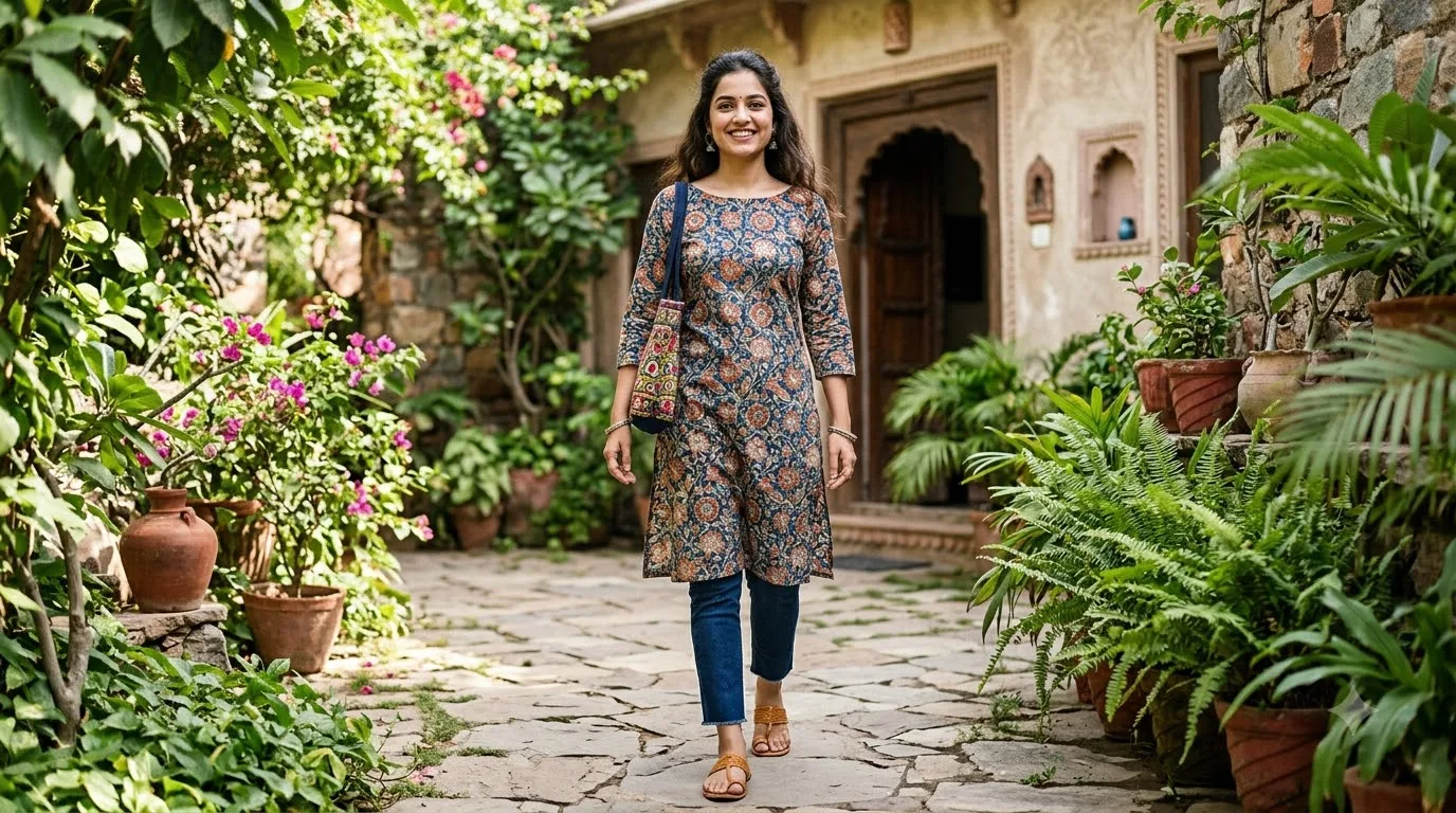 Long Kurti With Ankle Length Jeans