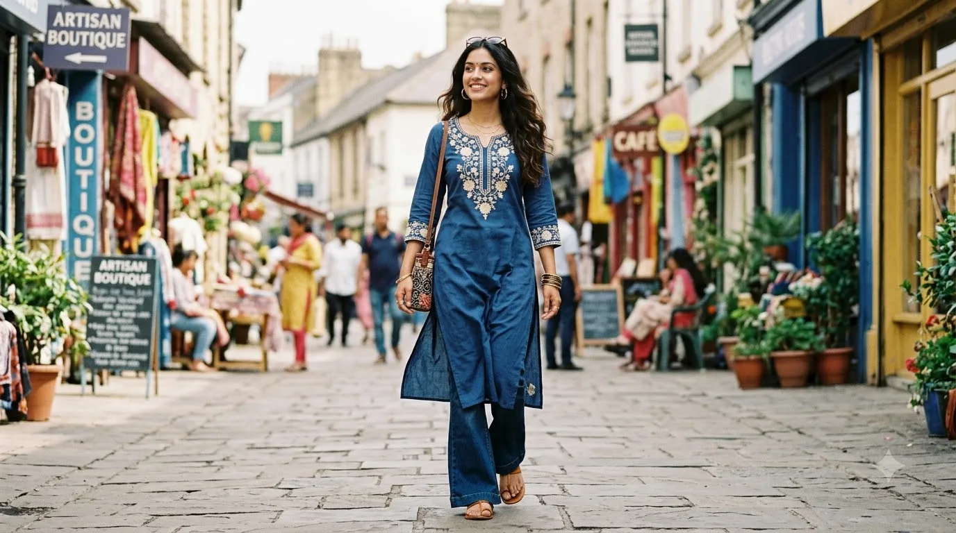 Long Kurti With Flared Jeans