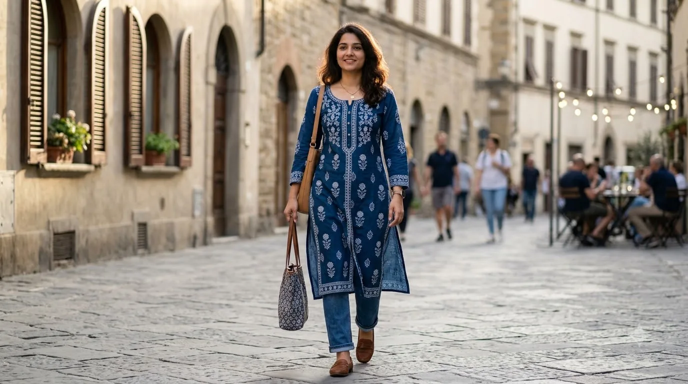 Long Kurti With Straight Leg Jeans