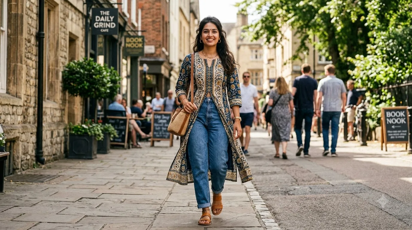 Long Kurti With Mom Jeans